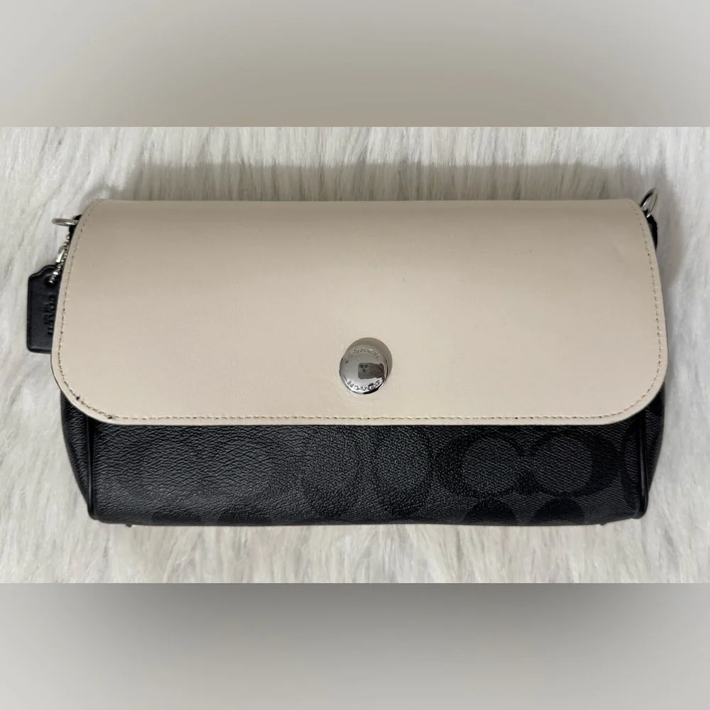 Coach Signature Reversible Crossbody Bag Black Grey Ivory Silver Hardware EUC